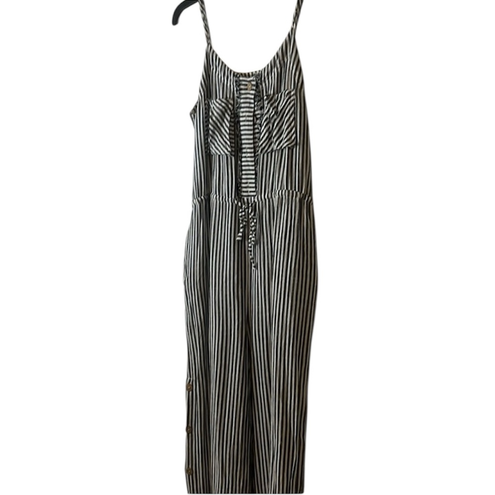 Ellor Faded BlueBlack & White Pants Jumpsuit Drawstring Side Buttons Size Medium